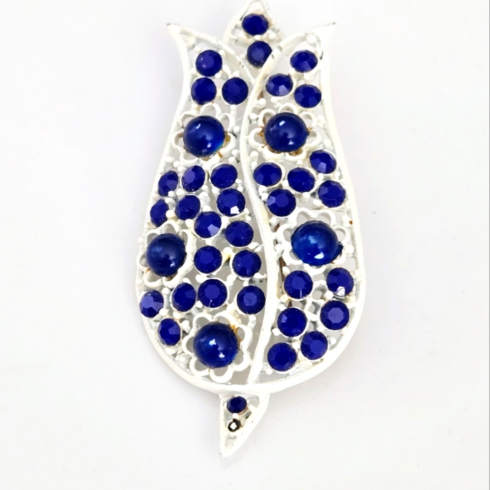 Vintage Blue Rhinestone Owl Brooch Pin Silver Tone Animal Statement Jewelry - Picture 3 of 7